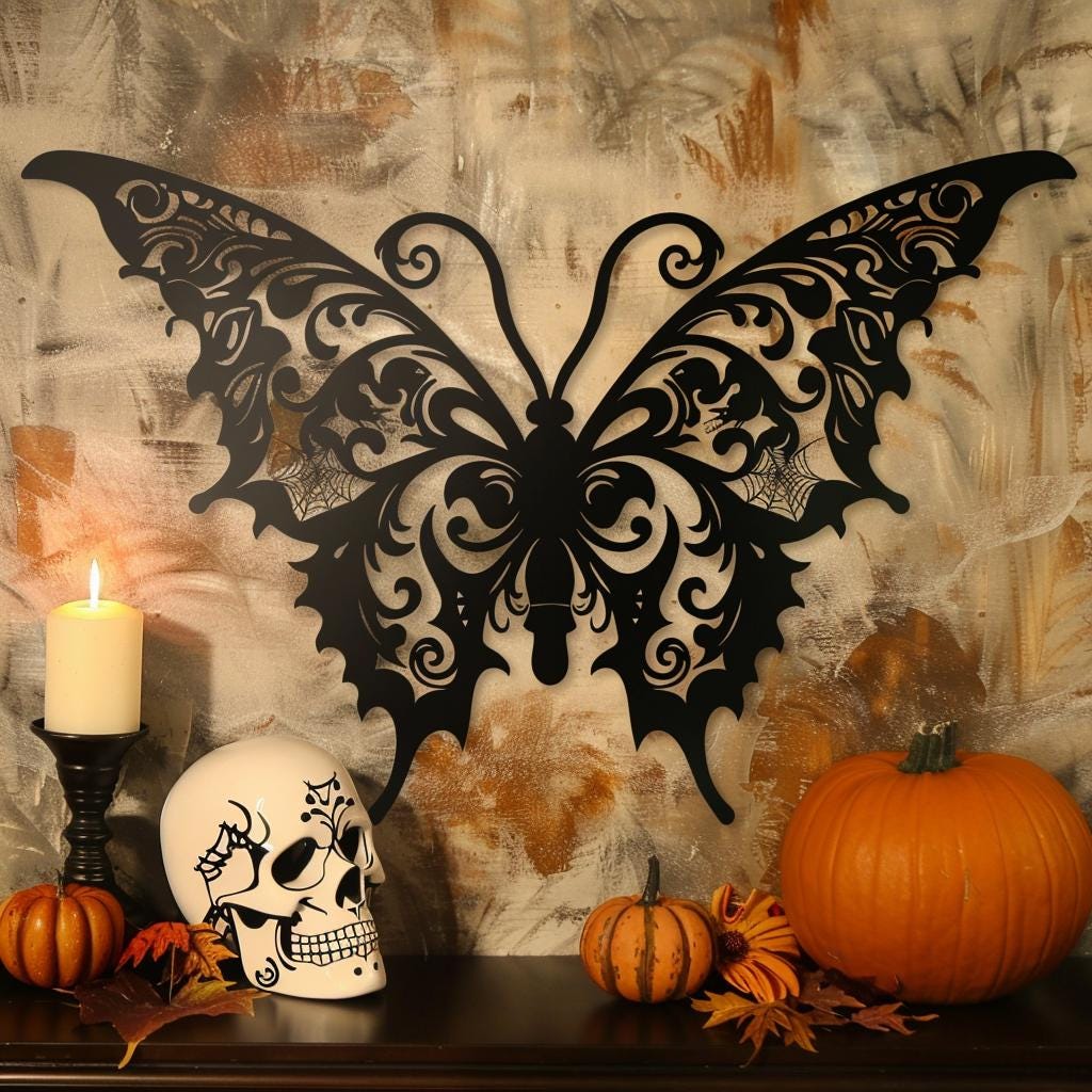 Skull Butterfly Metal Wall Art, Gothic Boho Aluminum Decor (UV Printed)