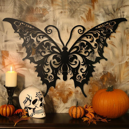 Skull Butterfly Metal Wall Art, Gothic Boho Aluminum Decor (UV Printed)