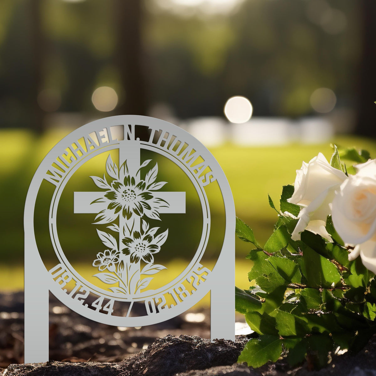 Christian Cross Garden Stake - Gravesite Memorial Metal Sign - Custom Family Name Lawn Art - Religious Yard Ornament - Faith Inspired Signs