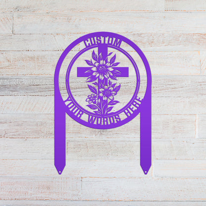 Christian Cross Garden Stake - Gravesite Memorial Metal Sign - Custom Family Name Lawn Art - Religious Yard Ornament - Faith Inspired Signs