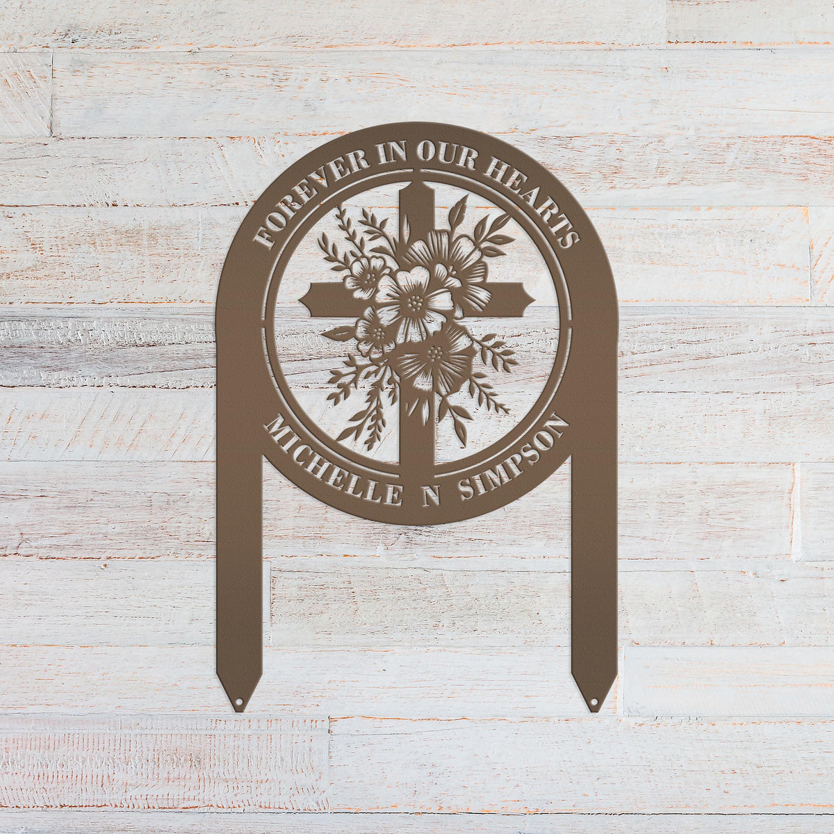 Floral Cross Metal Yard Stake - Outdoor Christian Art Decor - Flower Laser Cut Design - Faith Inspired Lawn Sign - Custom Gravesite Memorial