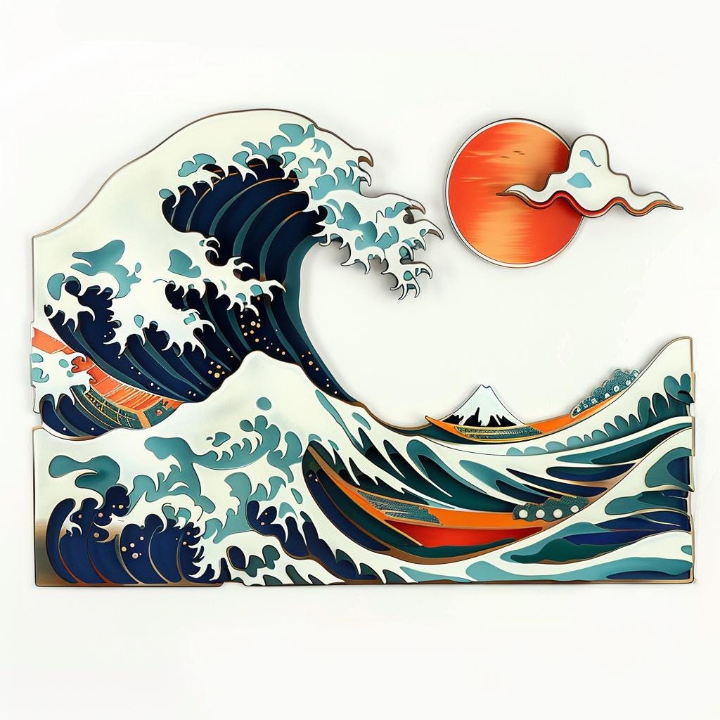 Japanese Wave Metal Wall Art, Coastal Ocean Scene Decor Aluminum (UV Printed)