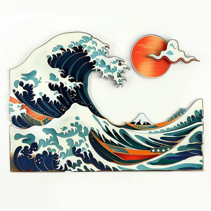 Japanese Wave Metal Wall Art, Coastal Ocean Scene Decor Aluminum (UV Printed)