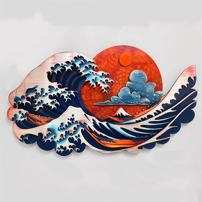 Japanese Wave Metal Wall Art, Coastal Ocean Scene Decor Aluminum (UV Printed)