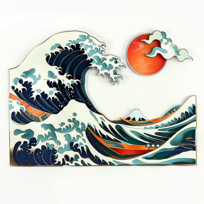 Japanese Wave Metal Wall Art, Coastal Ocean Scene Decor Aluminum (UV Printed)