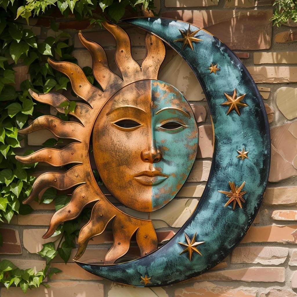 Sun Moon Metal Wall Art, Celestial Boho Sign, UV Printed Aluminum Decor
