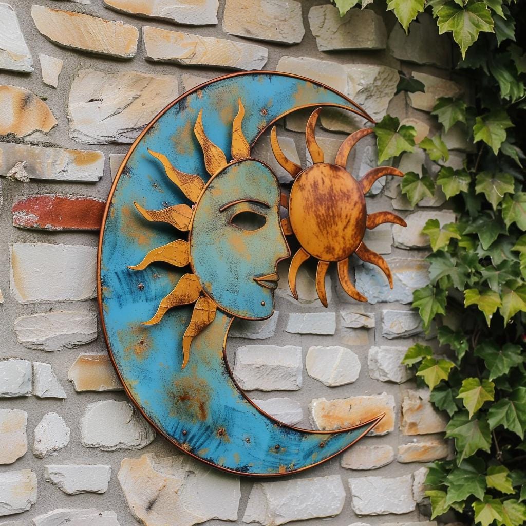 Sun Moon Metal Wall Art, Celestial Boho Sign, UV Printed Aluminum Decor