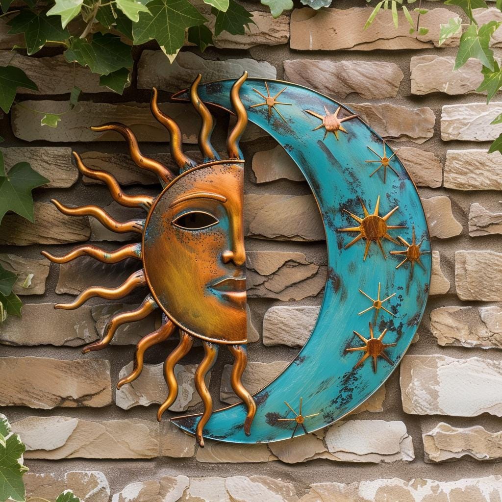 Sun Moon Metal Wall Art, Celestial Boho Sign, UV Printed Aluminum Decor