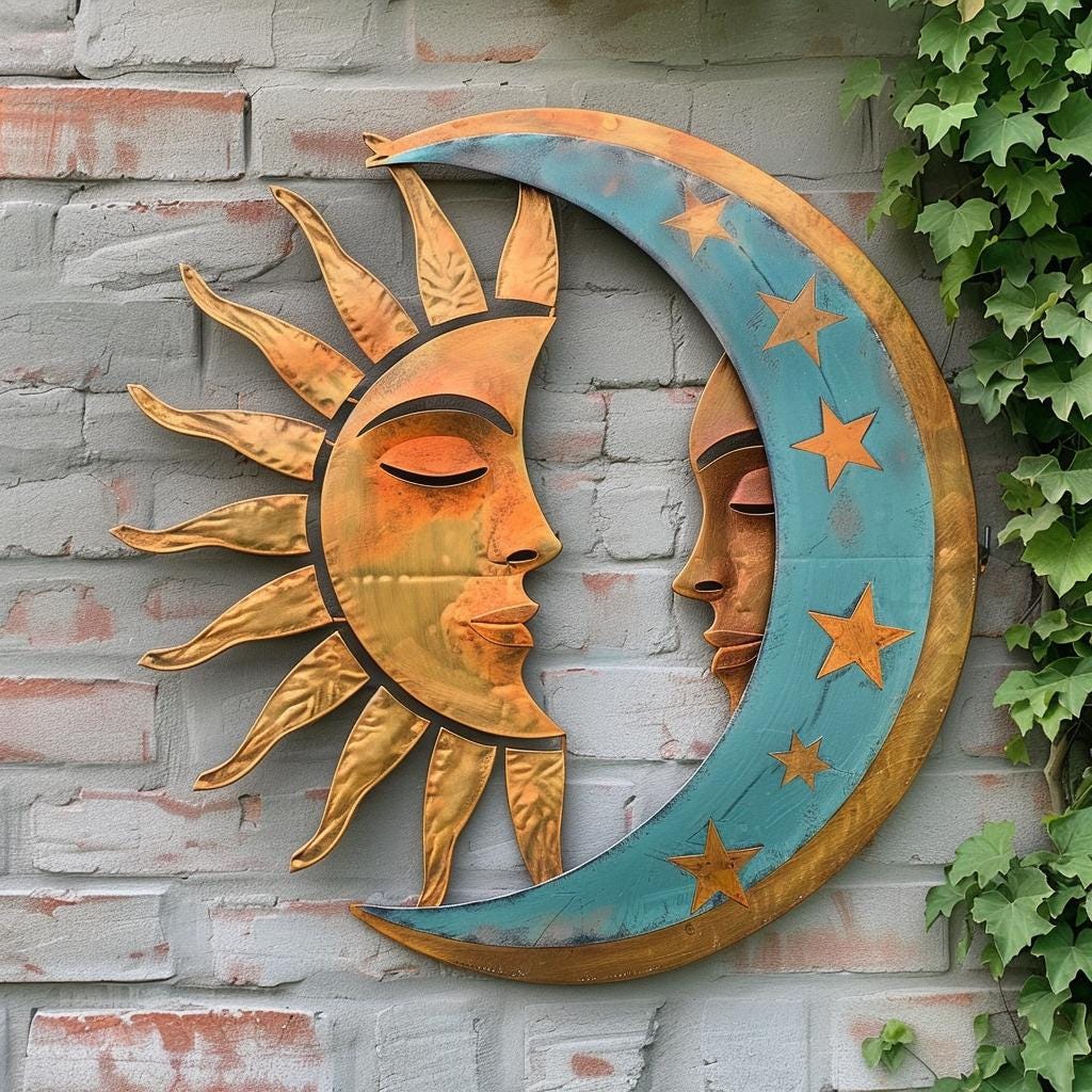 Sun Moon Metal Wall Art, Celestial Boho Sign, UV Printed Aluminum Decor