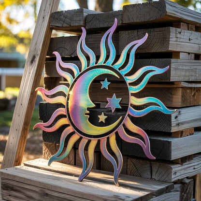Celestial Sun Moon Metal Wall Art, Boho Astrology Garden Decor (UV Printed Aluminum)