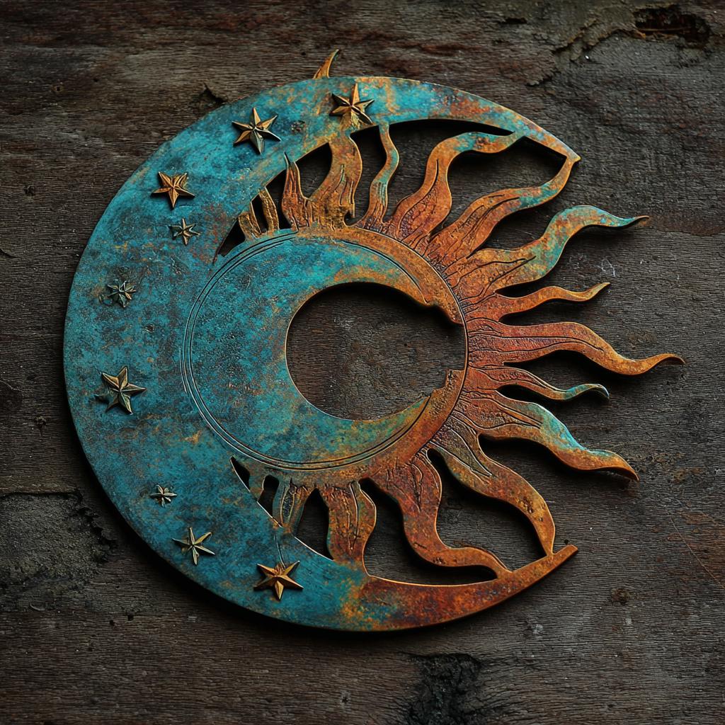 Celestial Sun Moon Metal Wall Art, Boho Astrology Garden Decor (UV Printed Aluminum)