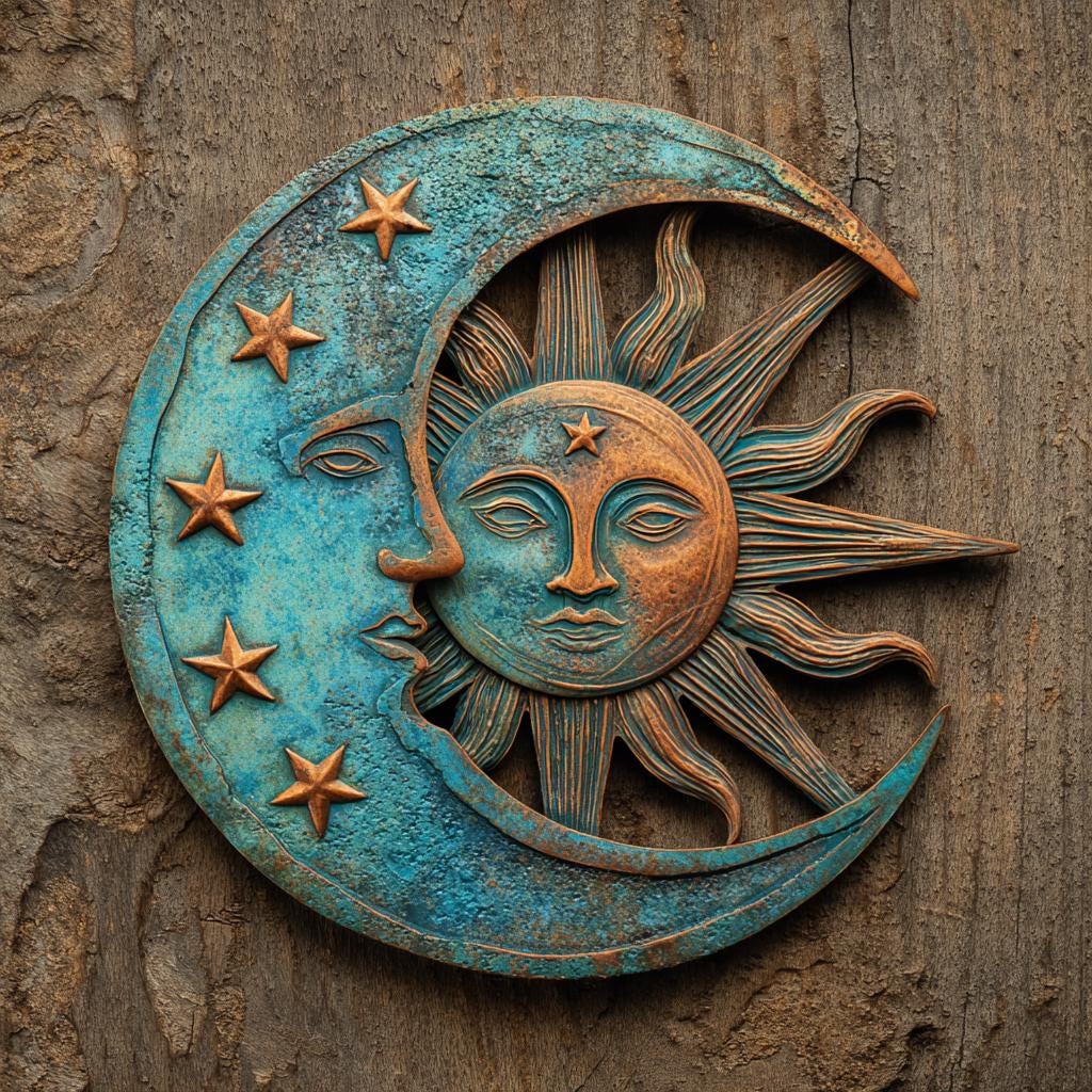 Celestial Sun Moon Metal Wall Art, Boho Astrology Garden Decor (UV Printed Aluminum)