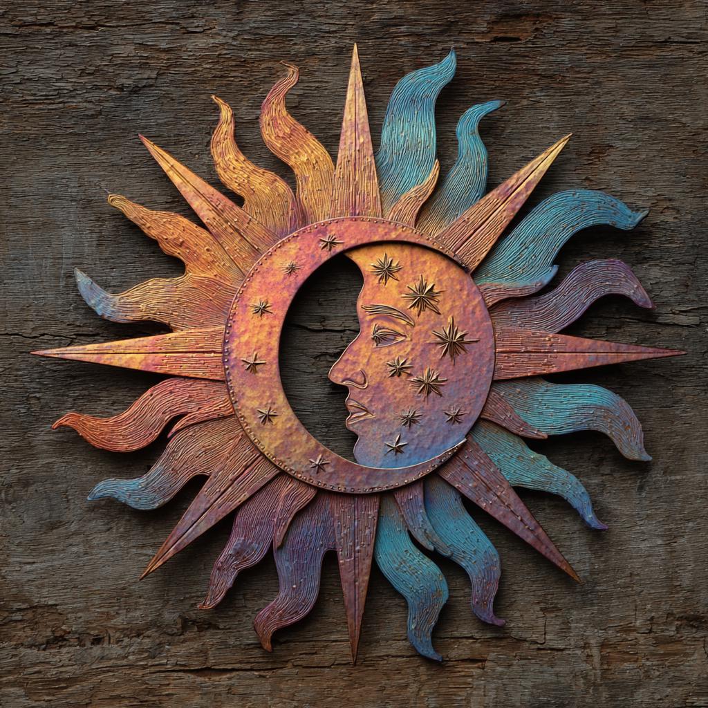 Celestial Sun Moon Metal Wall Art, Boho Astrology Garden Decor (UV Printed Aluminum)