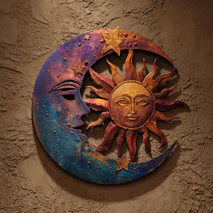 Celestial Sun Moon Metal Wall Art, Boho Astrology Garden Decor (UV Printed Aluminum)