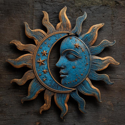 Celestial Sun Moon Metal Wall Art, Boho Astrology Garden Decor (UV Printed Aluminum)