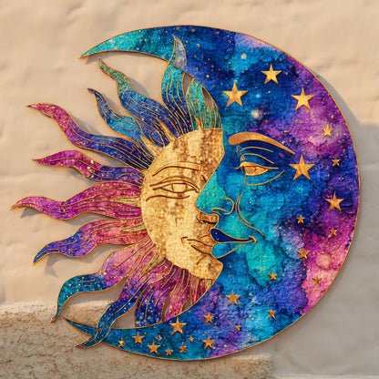 Celestial Sun Moon Metal Wall Art, Boho Astrology Patio Decor, UV Printed Aluminum Sign