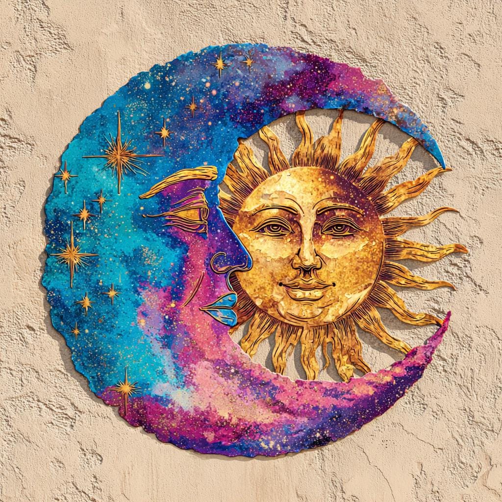 Celestial Sun Moon Metal Wall Art, Boho Astrology Patio Decor, UV Printed Aluminum Sign