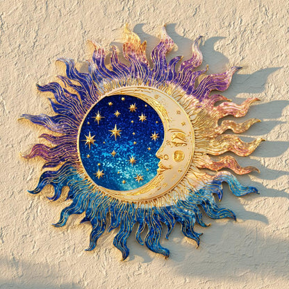 Celestial Sun Moon Metal Wall Art, Boho Astrology Patio Decor, UV Printed Aluminum Sign