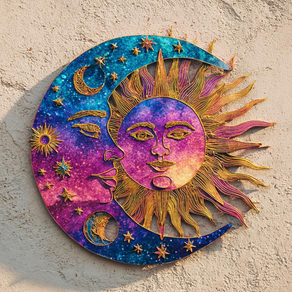 Celestial Sun Moon Metal Wall Art, Boho Astrology Patio Decor, UV Printed Aluminum Sign