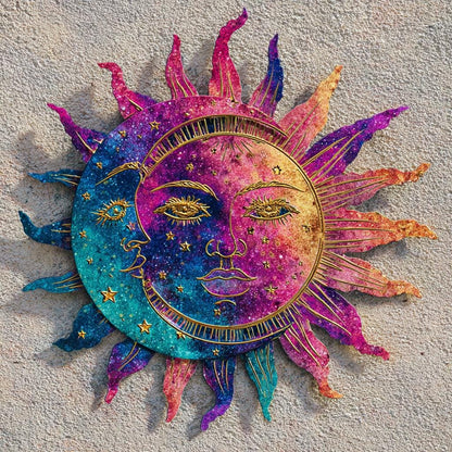 Celestial Sun Moon Metal Wall Art, Boho Astrology Patio Decor, UV Printed Aluminum Sign