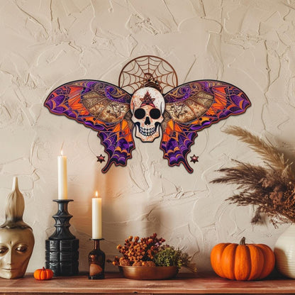 Butterfly Skull Metal Wall Art, UV Printed Aluminum Gothic Decor