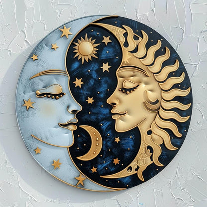 Sun Moon Yin Yang Metal Wall Art, Celestial Boho Cosmic Decor, UV Printed Aluminum