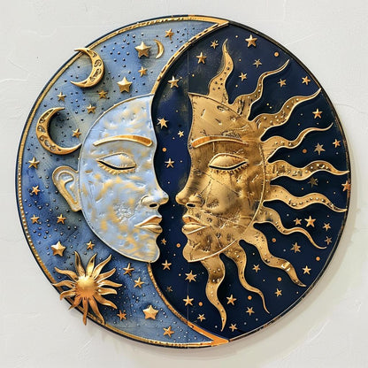Sun Moon Yin Yang Metal Wall Art, Celestial Boho Cosmic Decor, UV Printed Aluminum