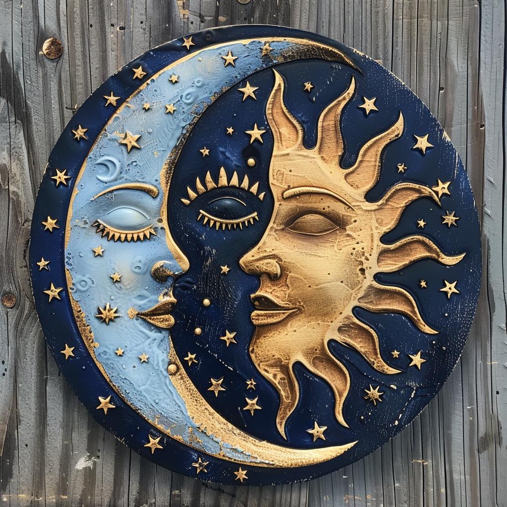 Sun Moon Yin Yang Metal Wall Art, Celestial Boho Cosmic Decor, UV Printed Aluminum