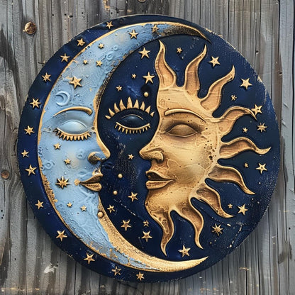 Sun Moon Yin Yang Metal Wall Art, Celestial Boho Cosmic Decor, UV Printed Aluminum
