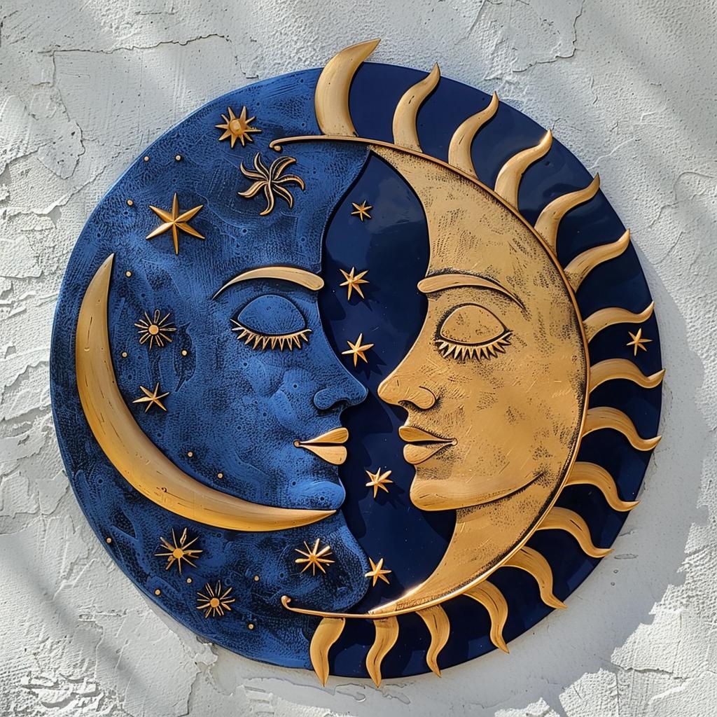Sun Moon Yin Yang Metal Wall Art, Celestial Boho Cosmic Decor, UV Printed Aluminum