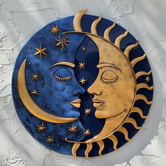 Sun Moon Yin Yang Metal Wall Art, Celestial Boho Cosmic Decor, UV Printed Aluminum