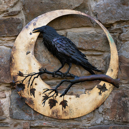 Raven Moon Metal Wall Art, Gothic Celestial Sign, UV Printed Aluminum Decor