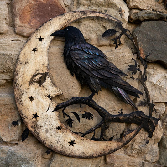 Raven Moon Metal Wall Art, Gothic Celestial Sign, UV Printed Aluminum Decor