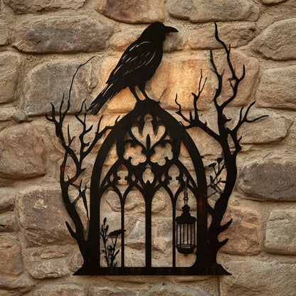 Raven Metal Wall Art, Gothic Halloween Decor, UV Printed Aluminum Sign