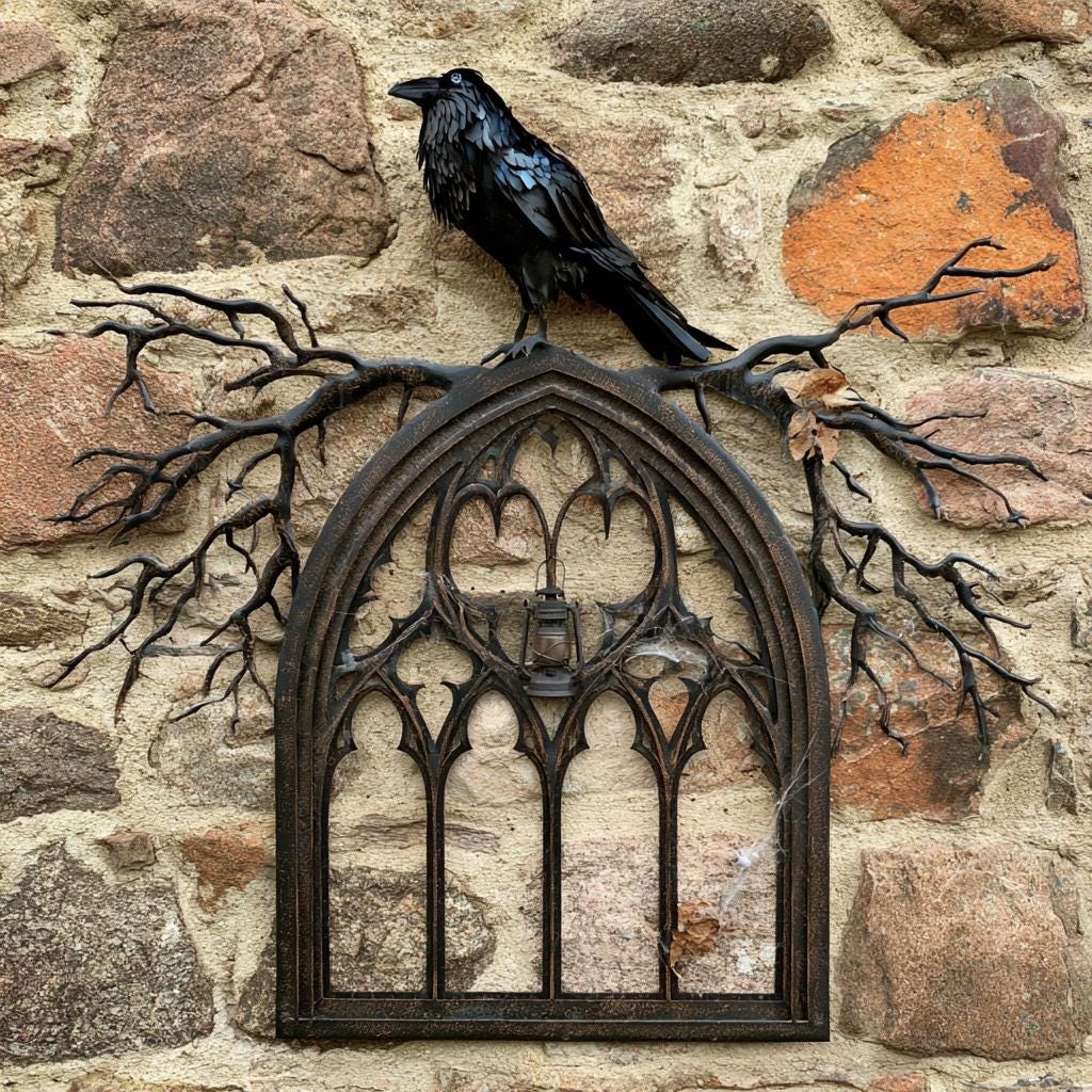 Raven Metal Wall Art, Gothic Halloween Decor, UV Printed Aluminum Sign