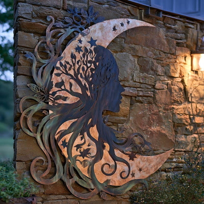 UV Printed Aluminum Moon Goddess Wall Art, Celestial Nature Decor