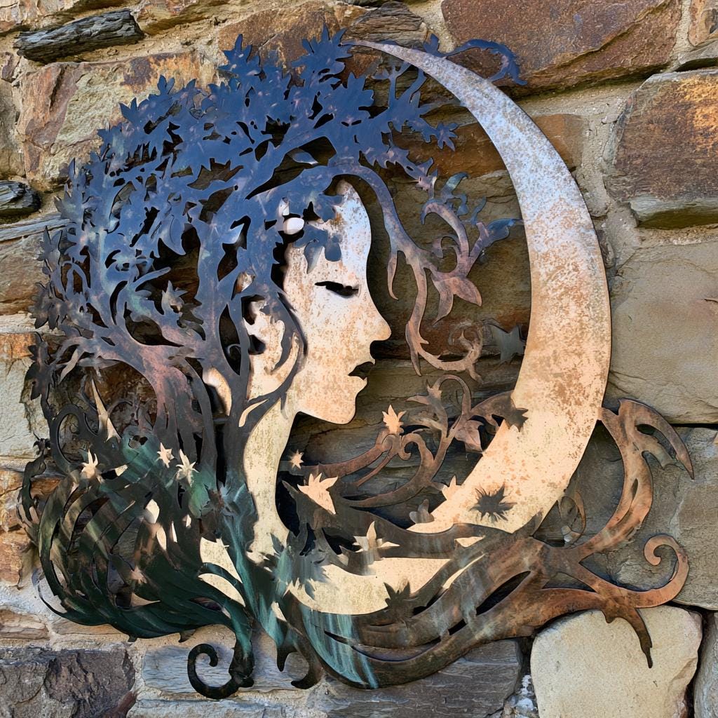 UV Printed Aluminum Moon Goddess Wall Art, Celestial Nature Decor
