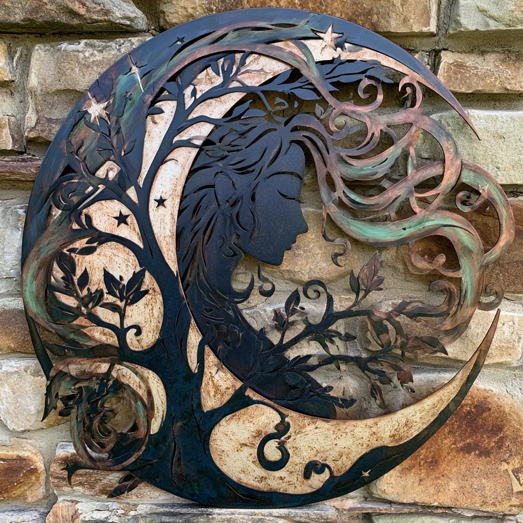 UV Printed Aluminum Moon Goddess Wall Art, Celestial Nature Decor