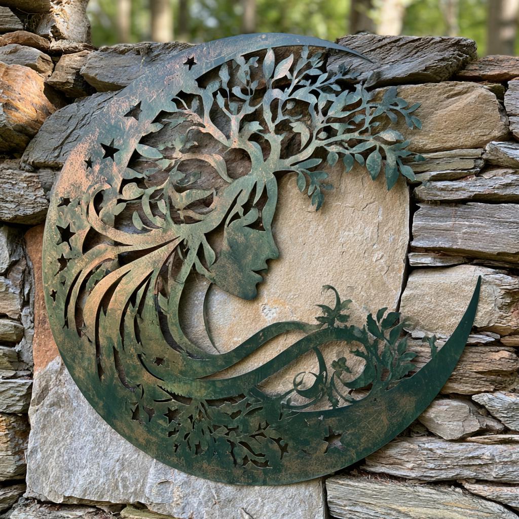 UV Printed Aluminum Moon Goddess Wall Art, Celestial Nature Decor