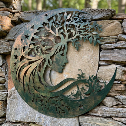 UV Printed Aluminum Moon Goddess Wall Art, Celestial Nature Decor