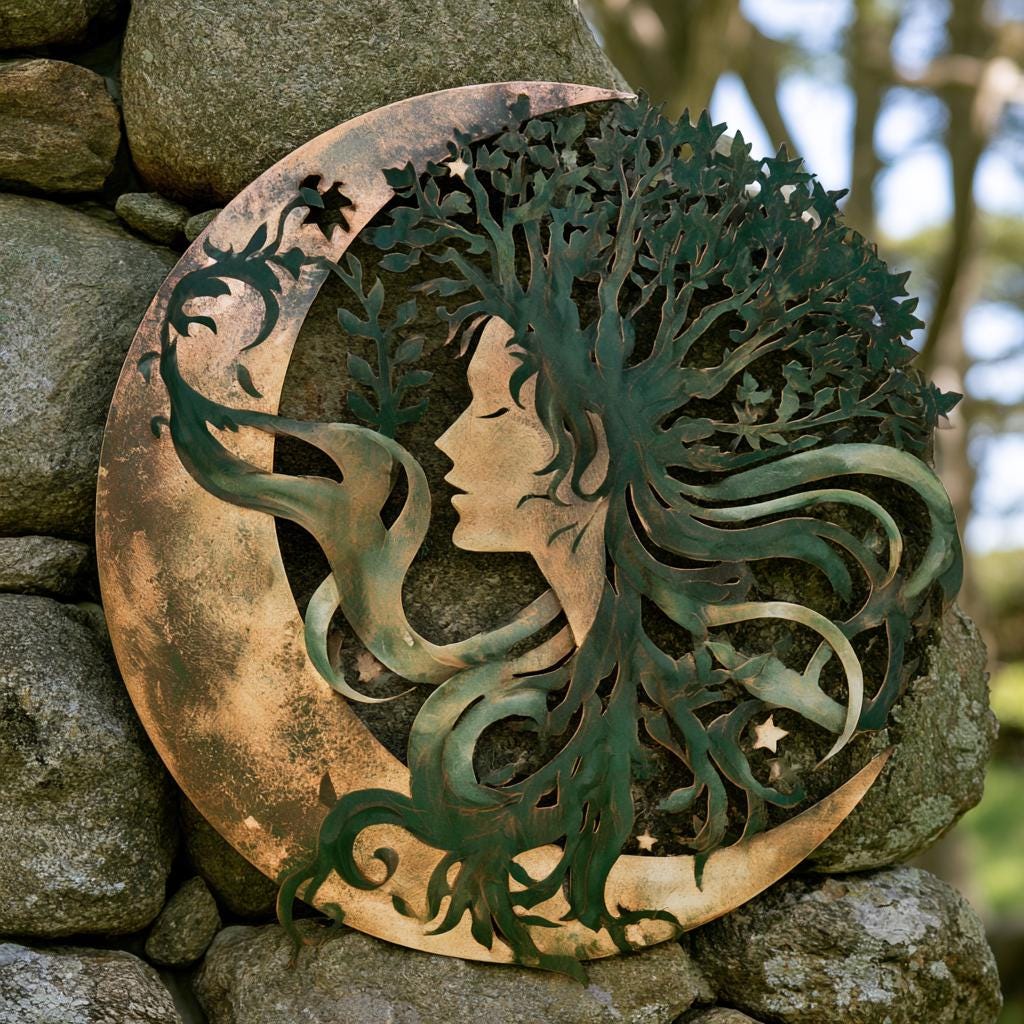 UV Printed Aluminum Moon Goddess Wall Art, Celestial Nature Decor
