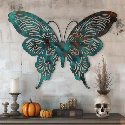 Skull Butterfly Metal Wall Art, Gothic Boho Aluminum Decor (UV Printed)