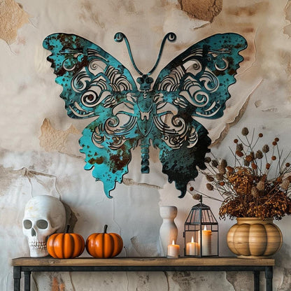 Skull Butterfly Metal Wall Art, Gothic Boho Aluminum Decor (UV Printed)