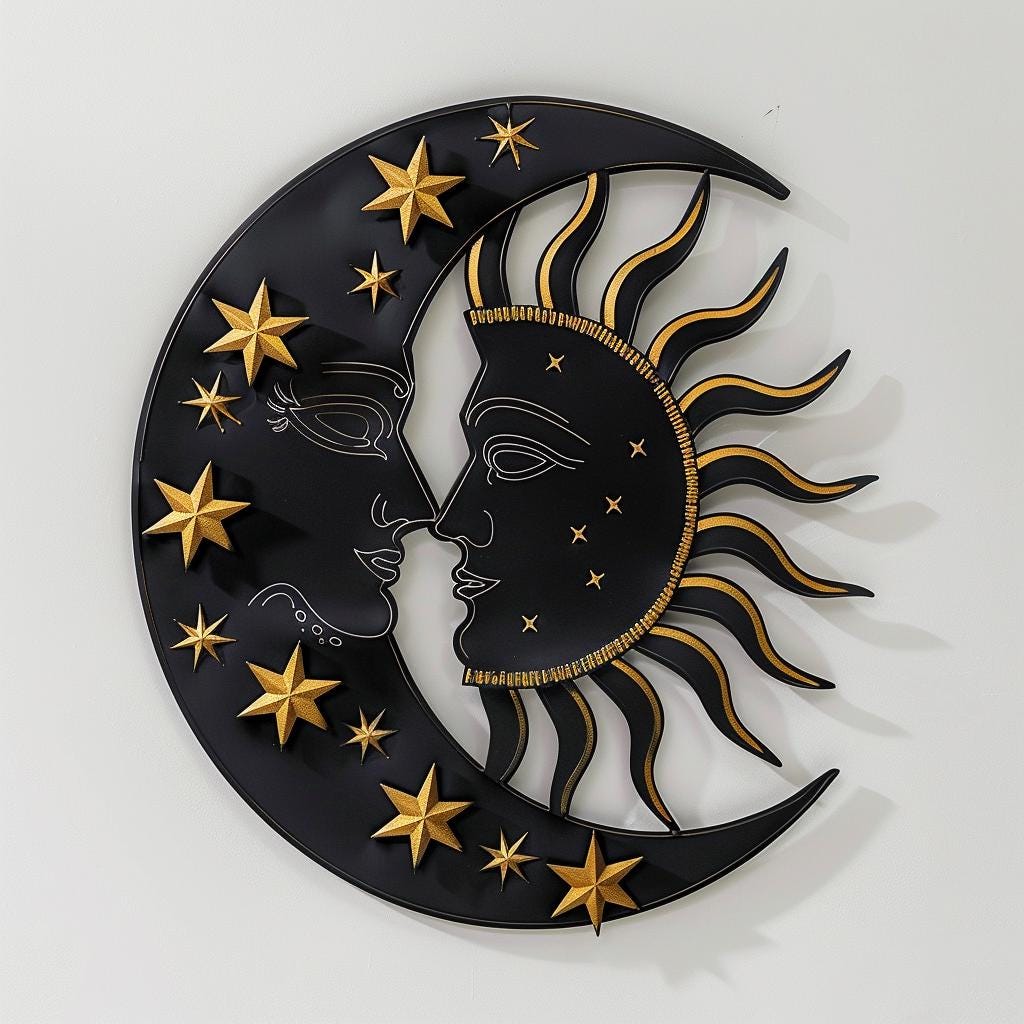 Celestial Sun Moon Metal Wall Art – Boho Cosmic Garden Decor (UV Printed Aluminum)