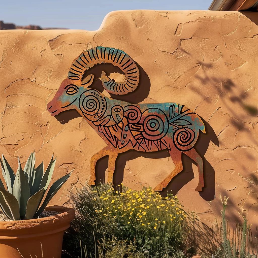 Bighorn Ram Metal Wall Art, Southwestern Desert Decor, UV Printed Aluminum Sign