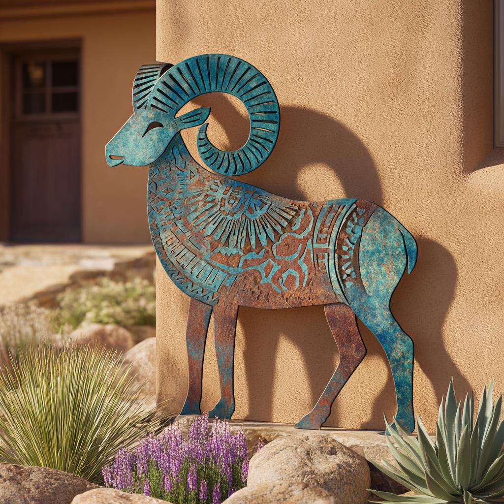 Bighorn Ram Metal Wall Art, Southwestern Desert Decor, UV Printed Aluminum Sign