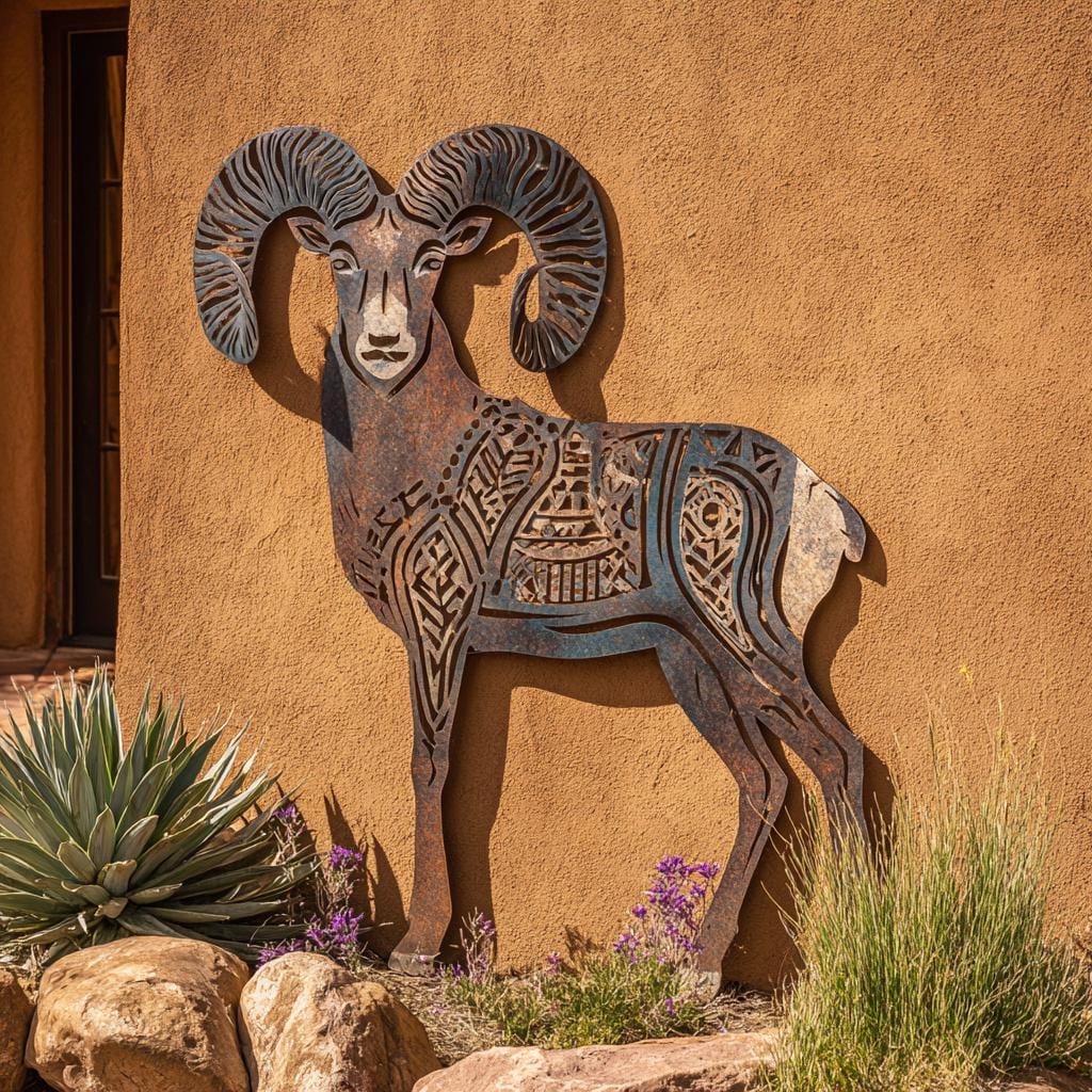 Bighorn Ram Metal Wall Art, Southwestern Desert Decor, UV Printed Aluminum Sign