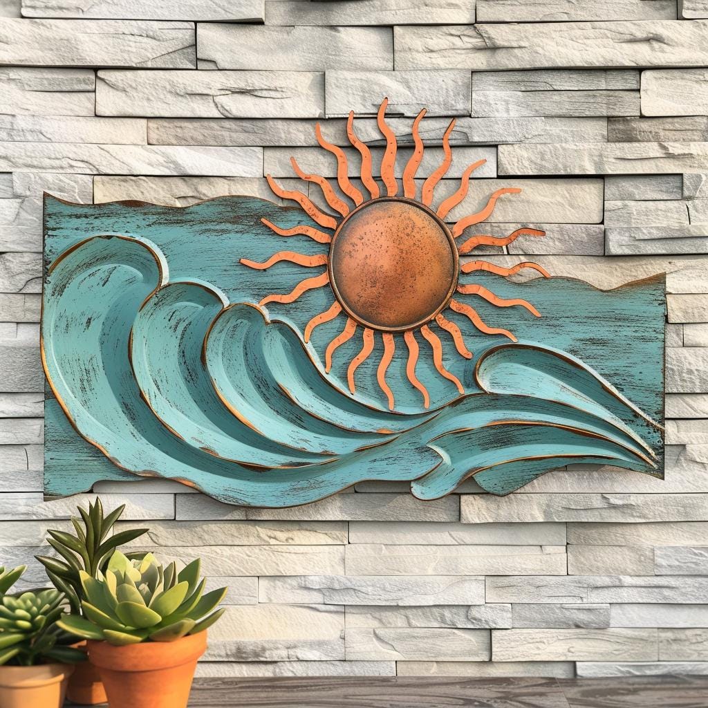UV Printed Aluminum Metal Wall Art, Coastal Sunset Decor, Boho Beach House Sign