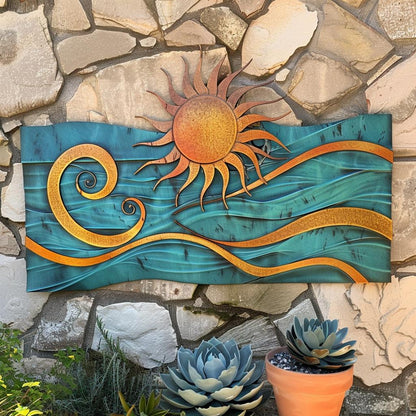 UV Printed Aluminum Metal Wall Art, Coastal Sunset Decor, Boho Beach House Sign