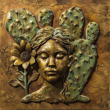 Desert Woman Metal Wall Art, Cactus Floral Crown, Southwestern Boho Decor (UV Printed Aluminum)